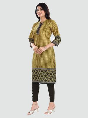 Yellow embroidered cotton poly kurtas-and-kurtis 2