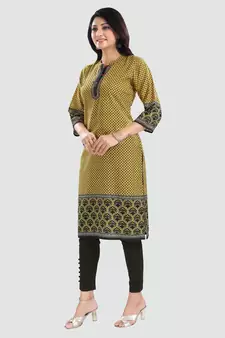 Yellow embroidered cotton poly kurtas-and-kurtis