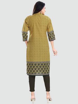 Yellow embroidered cotton poly kurtas-and-kurtis 3