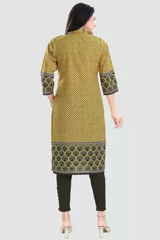 Yellow embroidered cotton poly kurtas-and-kurtis