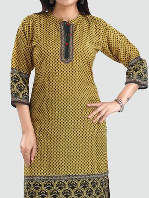 Yellow embroidered cotton poly kurtas-and-kurtis 4