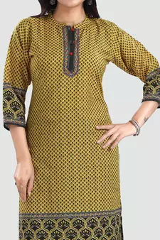 Yellow embroidered cotton poly kurtas-and-kurtis