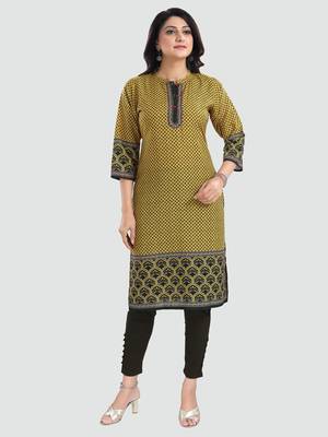 Yellow embroidered cotton poly kurtas-and-kurtis 5