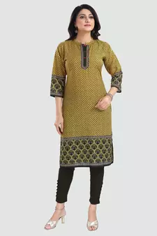 Yellow embroidered cotton poly kurtas-and-kurtis