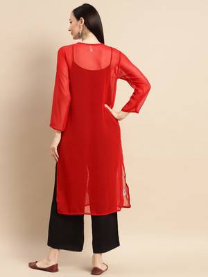 Red embroidered georgette chikankari-kurtis 2