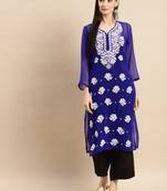 Royal-blue embroidered georgette chikankari-kurtis