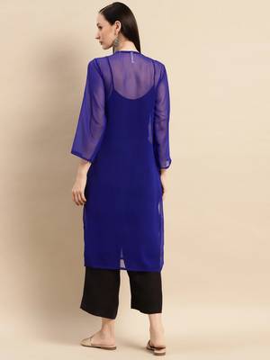 Royal-blue embroidered georgette chikankari-kurtis 2