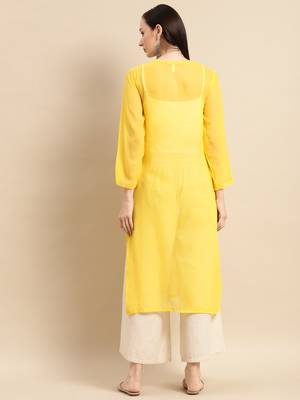 Mustard embroidered georgette chikankari-kurtis 2