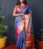 Blue woven Faux kanchipuram silk saree with blouse