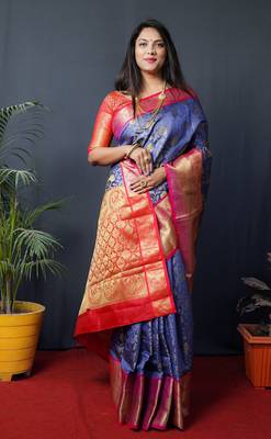 Blue woven Faux kanchipuram silk saree with blouse 2