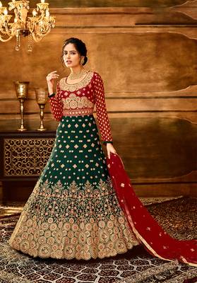 Dark-green embroidered georgette salwar 1