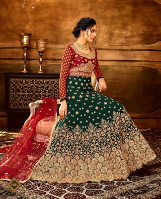 Dark-green embroidered georgette salwar 2