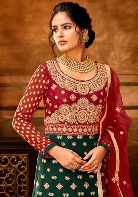 Dark-green embroidered georgette salwar 3