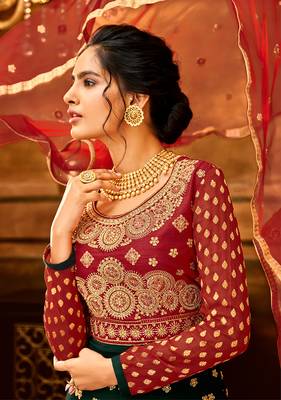 Dark-green embroidered georgette salwar 4