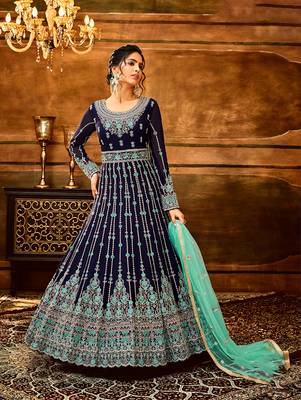 Navy-blue embroidered georgette salwar 1
