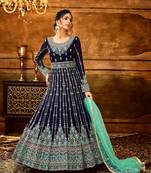 Navy-blue embroidered georgette salwar