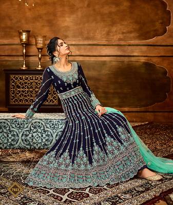 Navy-blue embroidered georgette salwar 2