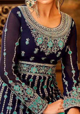 Navy-blue embroidered georgette salwar 3