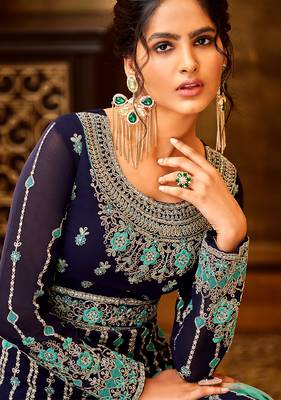 Navy-blue embroidered georgette salwar 4