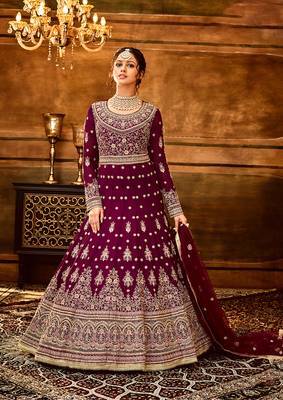 Maroon embroidered georgette salwar 1