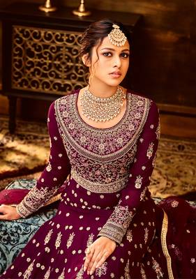 Maroon embroidered georgette salwar 3