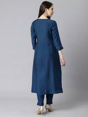 Blue embroidered art silk ethnic-kurtis 2