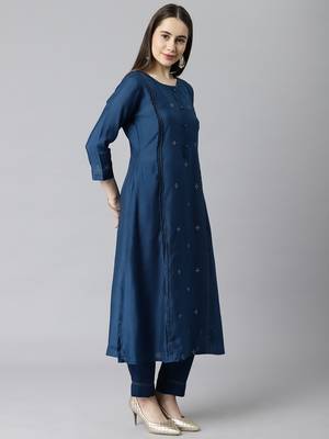 Blue embroidered art silk ethnic-kurtis 3