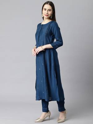 Blue embroidered art silk ethnic-kurtis 4