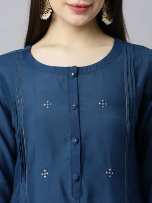 Blue embroidered art silk ethnic-kurtis 5