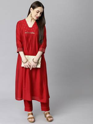 Maroon embroidered art silk ethnic-kurtis 1