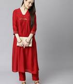 Maroon embroidered art silk ethnic-kurtis