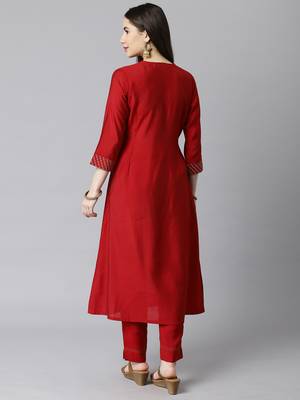 Maroon embroidered art silk ethnic-kurtis 2