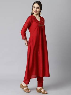 Maroon embroidered art silk ethnic-kurtis 3