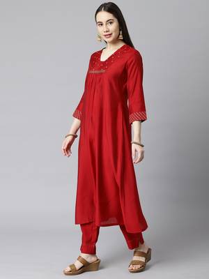 Maroon embroidered art silk ethnic-kurtis 4