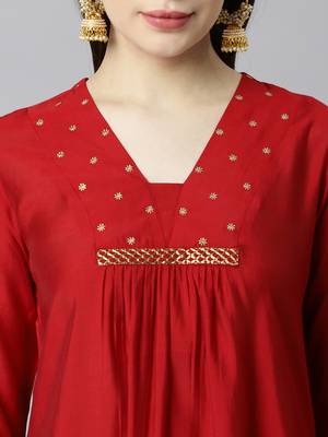 Maroon embroidered art silk ethnic-kurtis 5