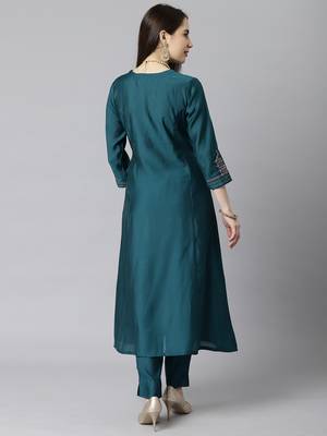 Blue embroidered art silk ethnic-kurtis 2
