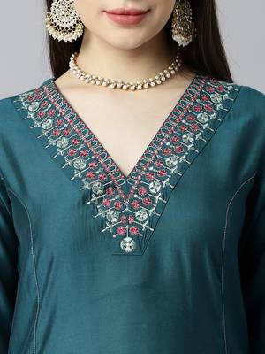 Blue embroidered art silk ethnic-kurtis 5