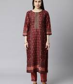 Maroon embroidered art silk silk-kurtis