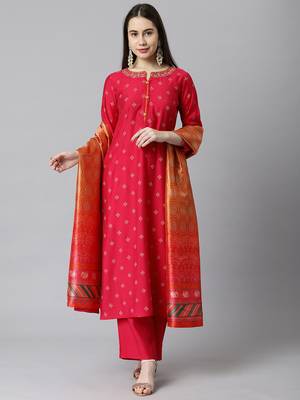Pink embroidered art silk silk-kurtis 1