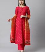 Pink embroidered art silk silk-kurtis