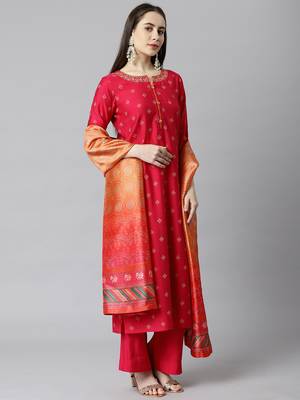Pink embroidered art silk silk-kurtis 3