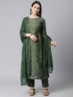 Green embroidered art silk silk-kurtis 1