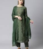 Green embroidered art silk silk-kurtis
