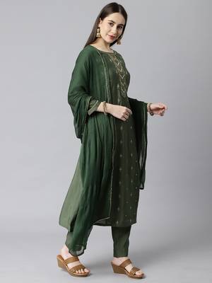 Green embroidered art silk silk-kurtis 3