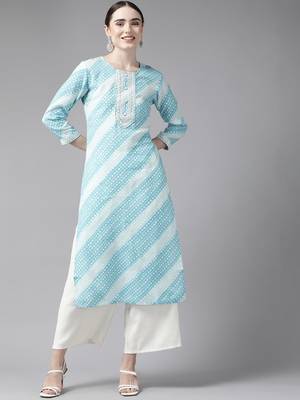 Turquoise printed rayon kurtas-and-kurtis 1