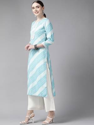 Turquoise printed rayon kurtas-and-kurtis 2
