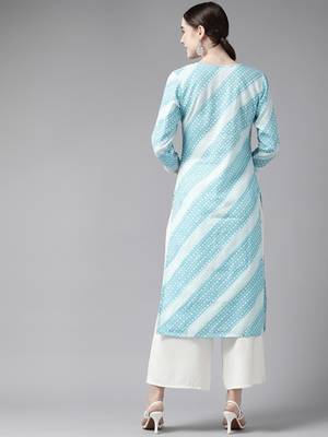 Turquoise printed rayon kurtas-and-kurtis 3