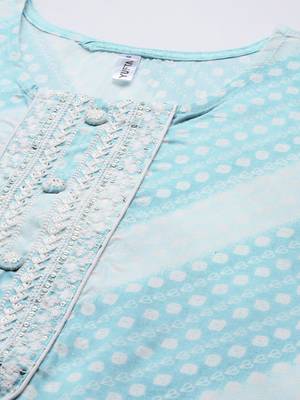 Turquoise printed rayon kurtas-and-kurtis 4