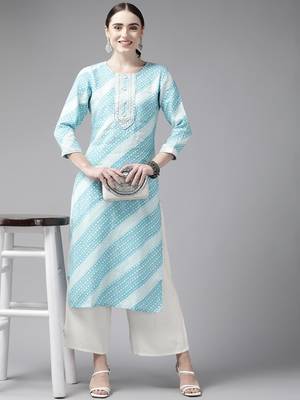 Turquoise printed rayon kurtas-and-kurtis 5