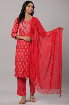 Red printed rayon ethnic-kurtis